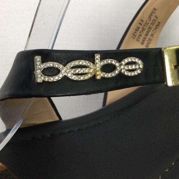 Bebe Leyra Chita Animal Print Rhinestone Ankle Strap Buckle Flat Sandal Size 8.5 - Picture 12 of 12